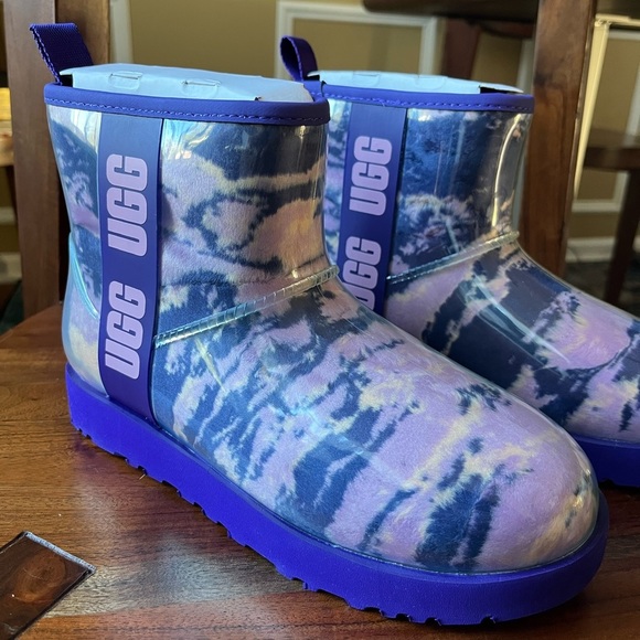 UGG CLASSIC CLEAR MINI WATERPROOF WEATHERPROOF PINK & PURPLE MARBLE BOOTS - Picture 7 of 16